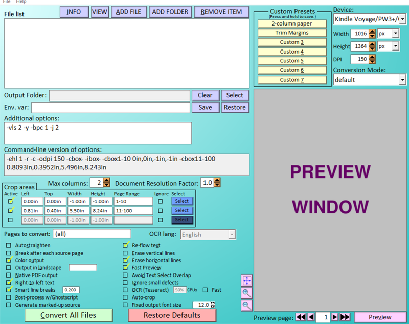 واجهة برنامج k2pdfopt