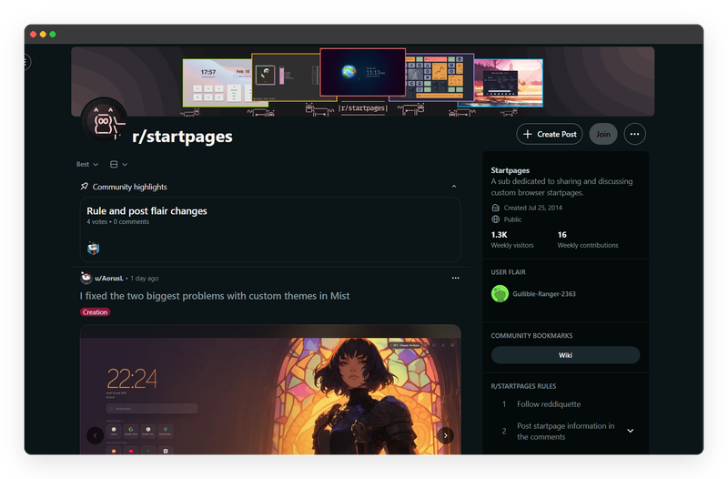صفحة سبريديت r/startpages